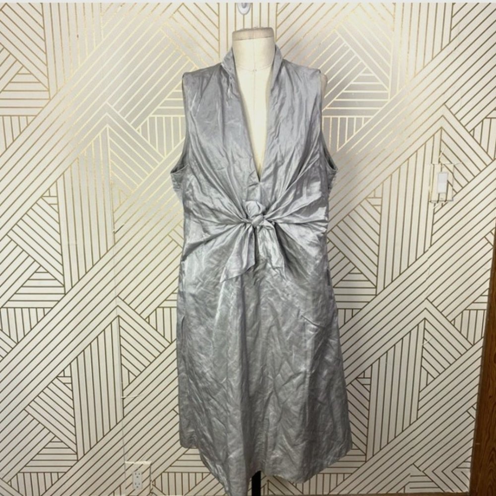 EILEEN FISHER Silver Satin Knot Dress